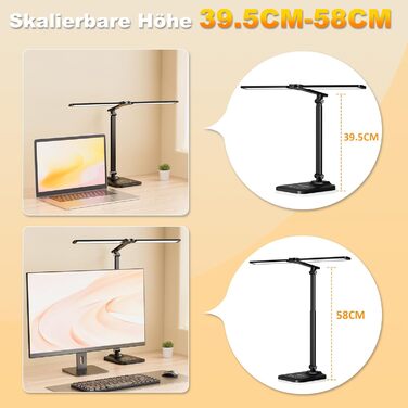 Світлодіодна настільна лампа CHARYJOD з регулюванням яскравості та кольорової температури, USB-порт для зарядки, чорний колір