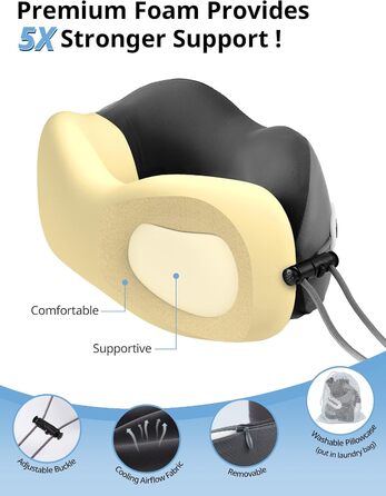 Подушка для шиї у літак з ременем безпеки та 3D маскою для сну, блакитна. Підтримка шиї та голови, високоякісний пінополіуретан, запобігає нахилу голови.