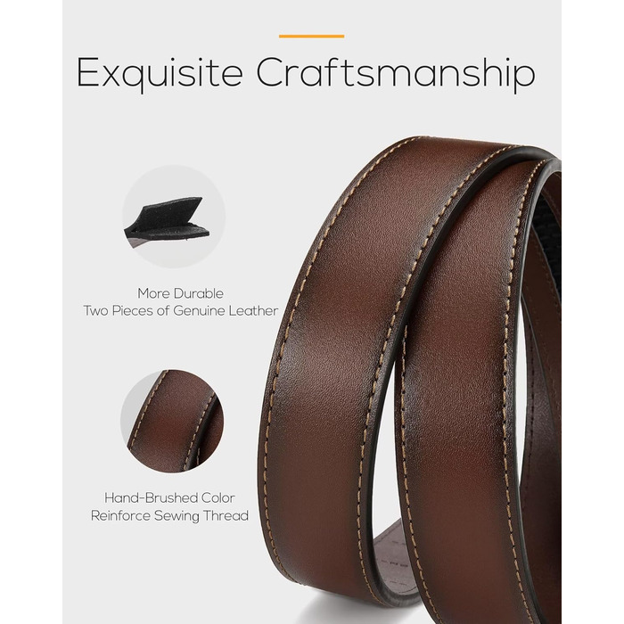 Чоловічий шкіряний ремінь CHAOREN з автоматичною застібкою, 35 мм, без отворів, колір коньяк, розмір 80-90 см