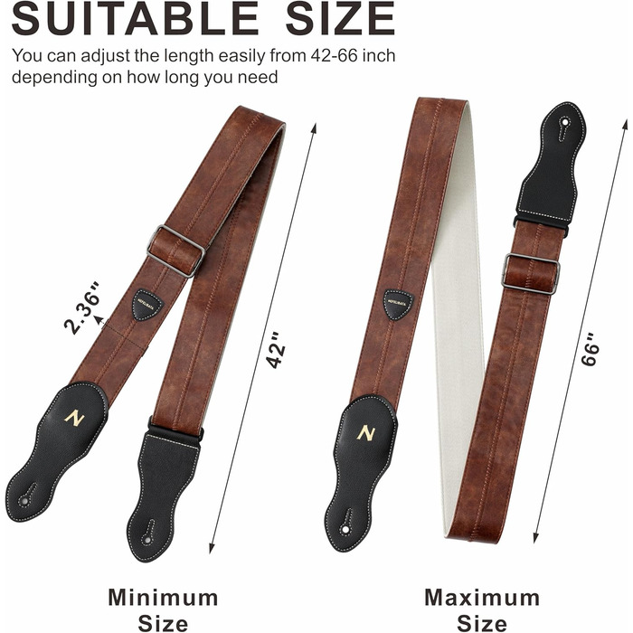 Гітарний ремінь Nefelibata з кишенею для медіатора, 2.3 дюйма, веганська шкіра, стиль Porter, 60-ті, вестерн, вінтаж, регульований від 42' до 66'