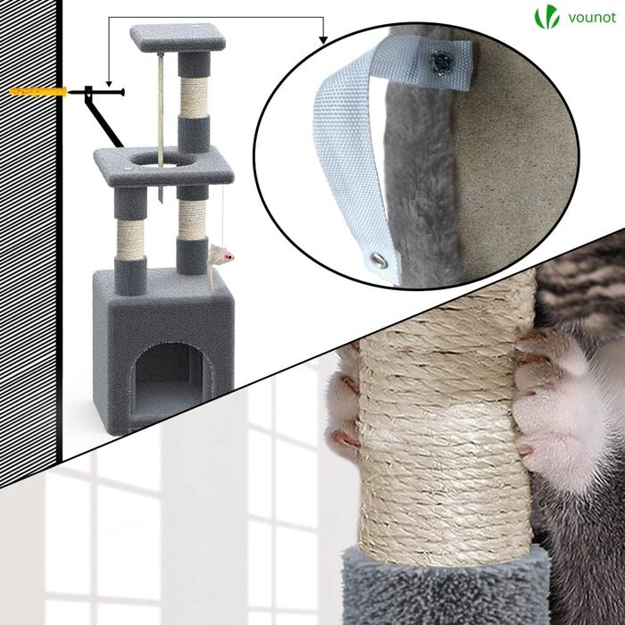 Кігтеточка Vounot Kein для котів, стабільна з платформою, висота 88 см (сірий, L)