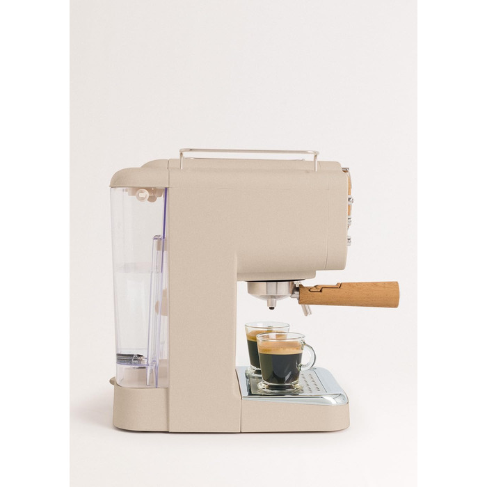 CREATE / THERA MATT RETRO/Espressomaschine Cremeweiß Matt und Holz/Semi-automatic, with a 15 bar pressure pump and 1100W, 1.25L water tank, for ground coffee, 55 mm. ESE- Pads (Sand Matt - Wood)