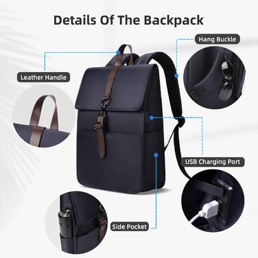 Рюкзак для ноутбука чоловічий/жіночий, 15.6 дюймів, з USB-портом, для подорожей, навчання, велосипеда, блакитний