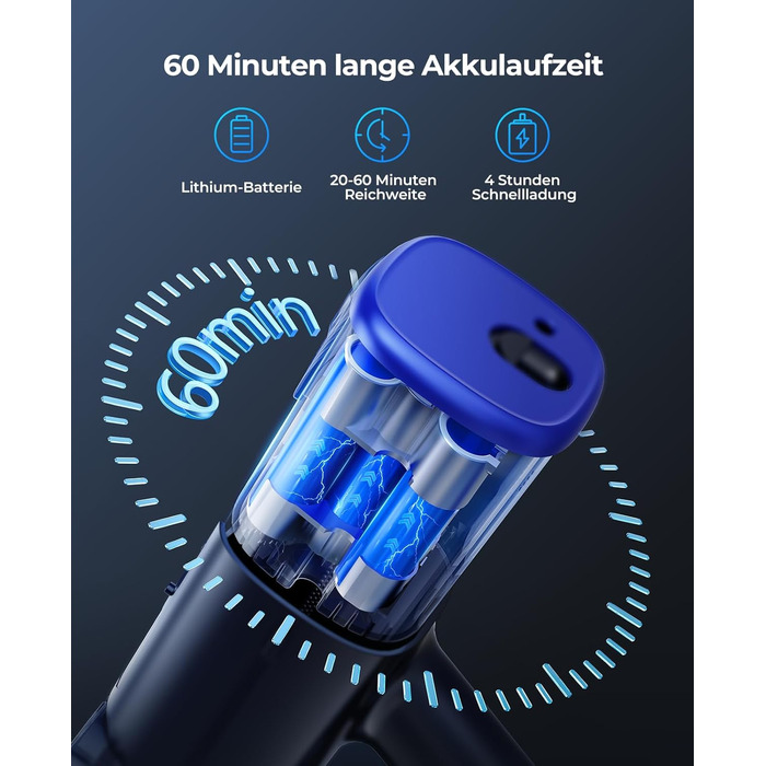 Бездротовий пилосос Fieety 550W з акумулятором, 45000Pa, 60 хвилин роботи, 6-в-1, тихий, з арома-пластиною, для твердих поверхонь, килимів та шерсті тварин