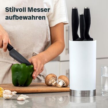 SILBERTHAL Universal Knife Block - Removable brush insert - without knives - unequipped - Knife storage with stainless steel ring - White