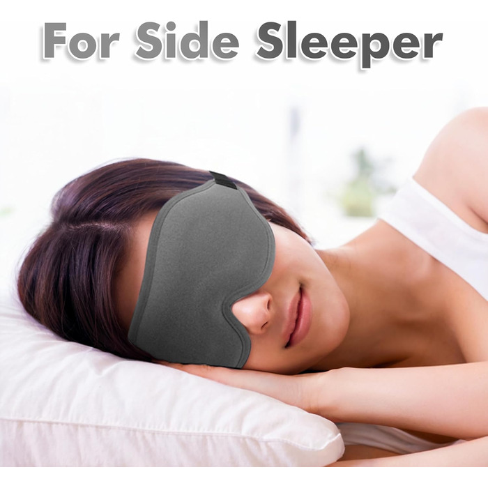 Маска для сну для чоловіків та жінок, 3D-контурна, блокує світло, з регульованим ремінцем, дихаюча та м'яка, для сну, йоги, подорожей (Сіра)