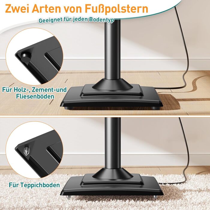 Підставка для колонок ELIVED, регульована висота, з висувною платформою та внутрішнім каналом для кабелів, 5 кг, 1 шт.