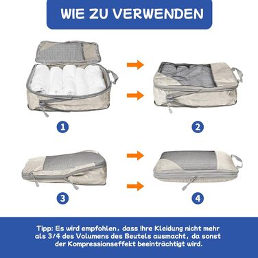 Набір органайзерів для валізи компресійних 5 шт. бежевого кольору для подорожей - Куби для пакування одягу, органайзер для рюкзака та валізи