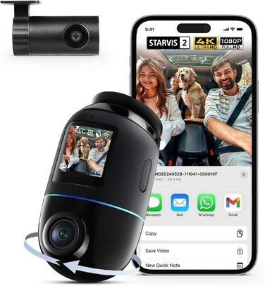 Відеореєстратор 70mai Dash Cam 4K Omni: 4K+1080P, 360° огляд, Dual STARVIS 2 HDR, GPS, WiFi, 4G LTE, 24/7 запис, AI-розпізнавання, нічне бачення, 128GB SD-карта