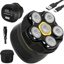 Електричний гоління для чоловіків, вологостійкий гоління для голови з зарядкою USB-C, магнітна система очищення та 120 хв роботи від акумулятора – ідеально для гоління голови та точного гоління короткого волосся, чорний