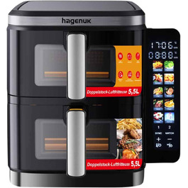 Преміум фритюрниця Hagenuk DAF 2800.12 з подвійним нагрівом, 2 х 5,5 л, 10 програм, Touchscreen, Grill-функція, Made in Germany