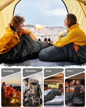 Сплячий мішок Sportneer - компактний та ультралегкий (950г/1500г) - спальний мішок типу 'кокон' для кемпінгу та відпочинку на природі. Підходить для чоловіків, жінок та дорослих (Чорний, літній). 3-4 сезони