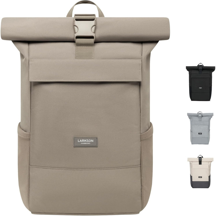 Рюкзак для жінок і чоловіків No 4 Rolltop із відділенням для ноутбука, для університету, роботи та велосипеда, великий дорожній рюкзак, водовідштовхувальний (гравій)