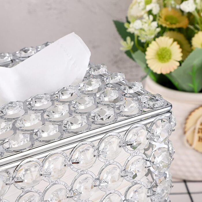 SUMNACON Crystal Silver Cosmetic Tissue Box Made of Glass and Metal, Pocket Tissue Box, Tissue Dispenser. Tissue box decoration for living room, dining room, hotel, restaurant, office, square.