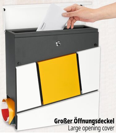 Поштовий ящик BRUBAKER Yellow Square з газетницею, жовтий - сучасний настінний поштовий ящик з алюмінію, 2 ключі, жовто-білий-антрацит