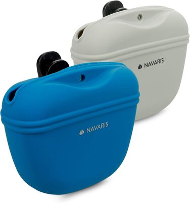 Набір з 2 силіконових мішечків для корму Navaris - 2 шт. для ласощів, сухого та вологого корму для собак, з кліпсою та магнітом, сірий & темно-синій