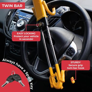 Блокіратор керма GADLANE Twin Bar для авто, фургонів, караванів, протиугінний замок з 2 ключами, жовтий, висока видимість