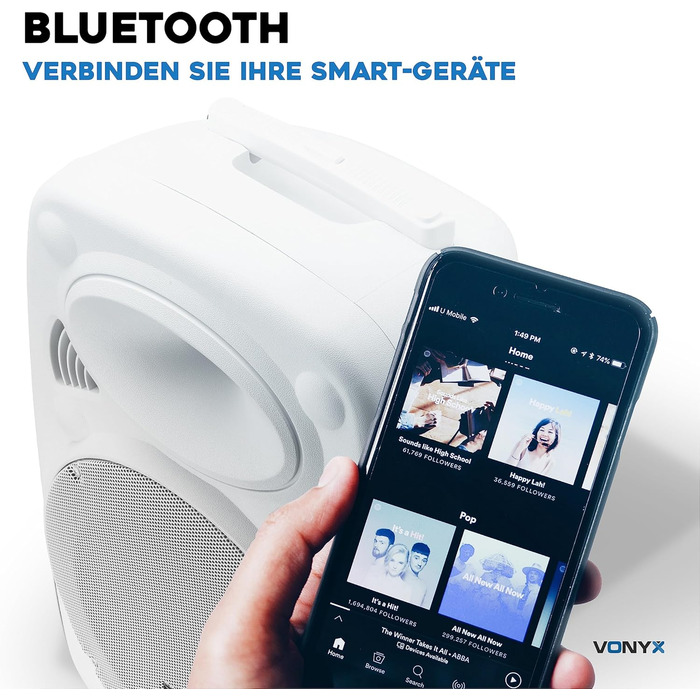 Vonyx Verve46 - портативна акустична система для вечірок з Bluetooth, 1000W, 2 мікрофони UHF, MP3, вбудований акумулятор, пульт ДУ - чорний