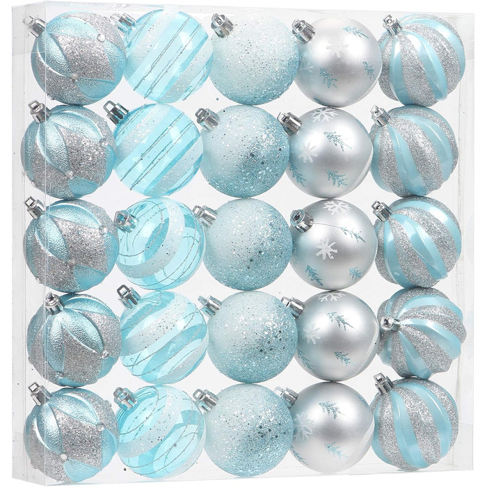 Декоративна куля на ялинку Sea Team з малюнком та блискітками, блакитна (60 мм)