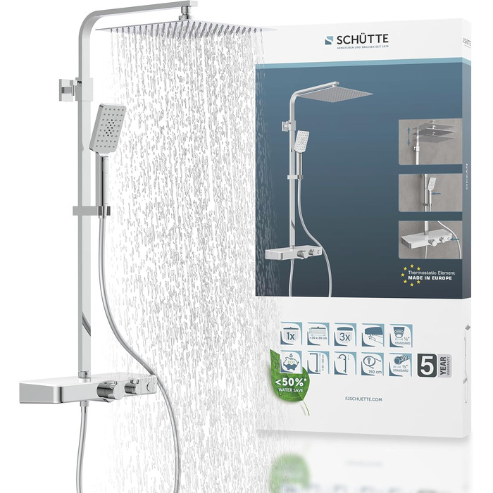 SCHÜTTE Hand Shower SAMOA RAIN | Jet Stream Technology | Showerhead with over 300 nozzles | 3 adjustable spray patterns | Anti-limescale showerhead for the shower | White (Chrome/White)