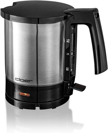 Електричний чайник Cloer 4701 з нержавіючої сталі, 1.5 л, 2200 Вт, з фільтром від накипу та захистом від перегріву, чорний
