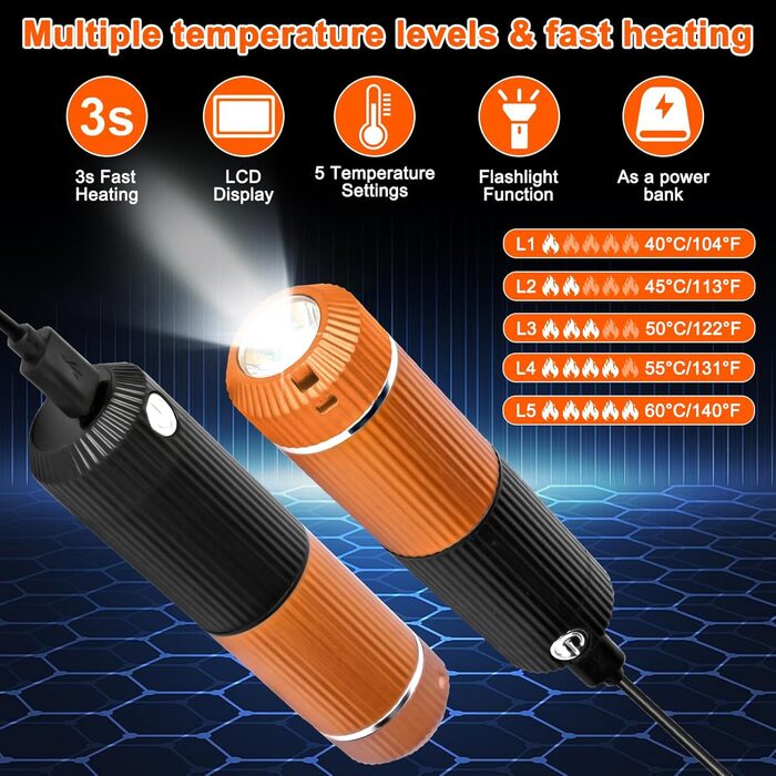 Електричний підігрівач для рук, багаторазовий, 2 шт., 10000mAh, USB, магнітний дизайн, для зими, подарунок, Outdoor, кемпінг (Чорний-Помаранчевий)