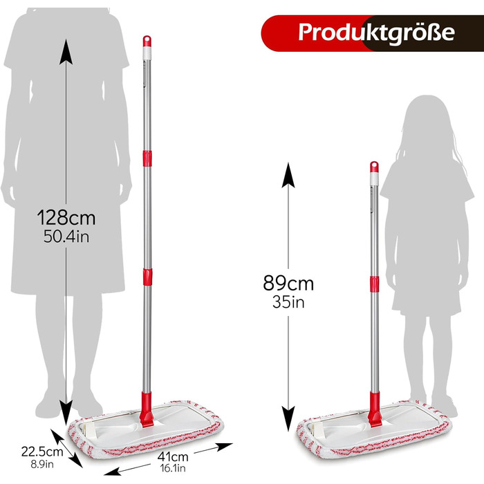 Набір для миття підлоги з відром, вичавлювач для підлоги, набір мопів 2 в 1 з регульованою ручкою з нержавіючої сталі та 6 мікрофібровими насадками, підходить для плитки та ламінату (Wischmopp Groβ)