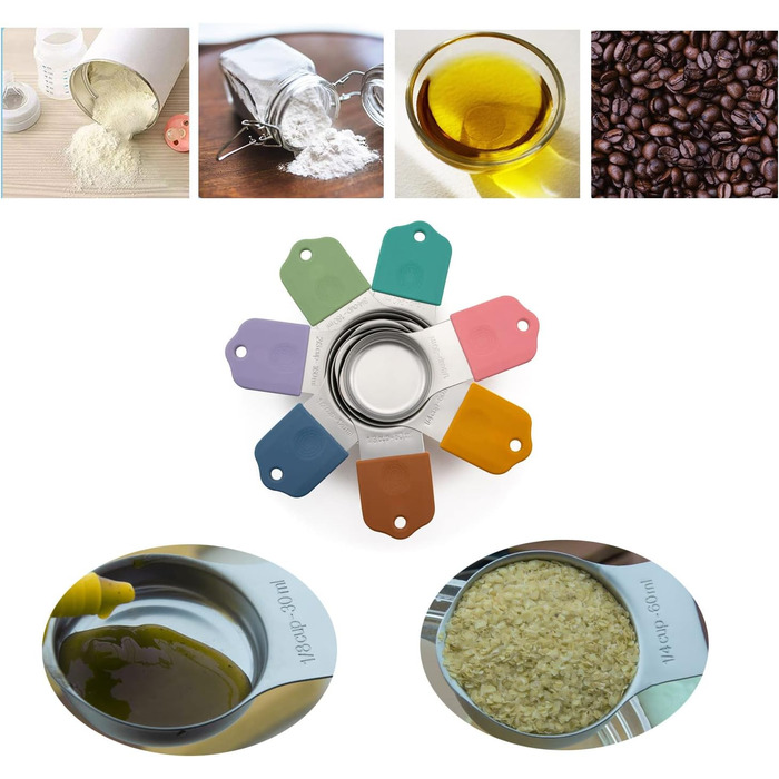 Magnetic kitchen collection of 14 measuring cups and spoons set made of stainless steel for dry and liquid ingredients, dishwasher safe, rust-proof, imperial and metric (black color)
