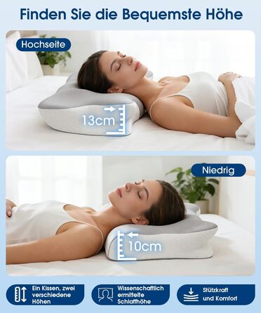 Подушка ортопедична BOYUNSHI з піни Memory Foam для сну на боці, спині та животі. 2 знімні охолоджуючі чохли, 2 висоти.