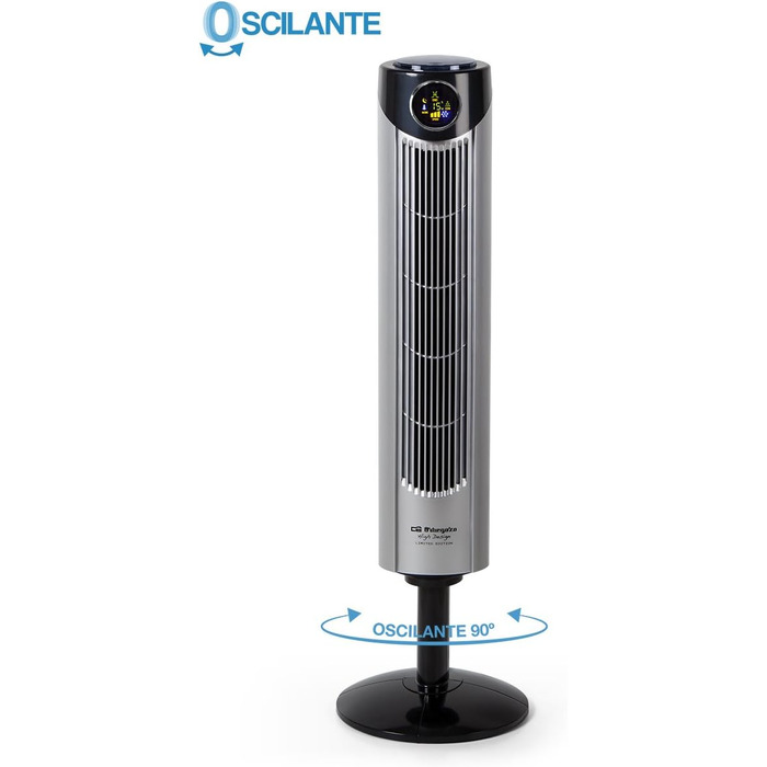 Турбовентилятор Orbegozo TWM 1015 з дистанційним керуванням: 3 режими, дисплей, таймер, 3 швидкості, поворот 80°, 45 Вт, сірий/чорний, 107 см