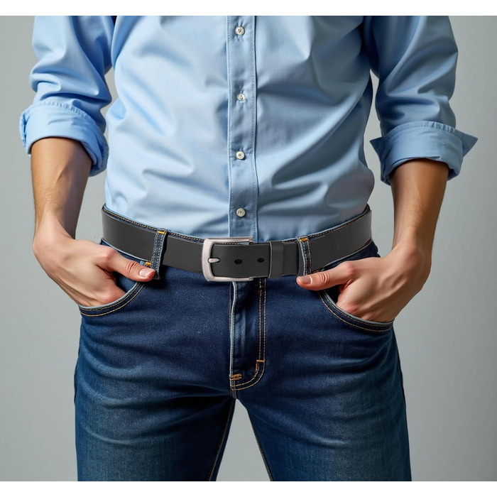 Чоловічий шкіряний ремінь: класичний джинсовий ремінь для чоловіків | З подарунковою коробкою, чорний колір, розмір L (105 см)