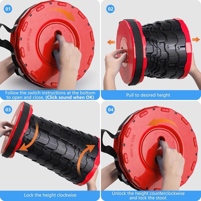 Складний стільчик GeeRic: телескопічний, портативний, для кемпінгу, риболовлі, дітей. Зелений/Червоний