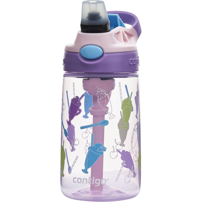 Contigo Kinder Trinkflasche Easy Clean Autospout with Straw, BPA-free durable water bottle, 100% leak-proof, easy to clean, ideal for daycare, kindergarten, school, and sports, 420 ml (Strawbery Shakes, Plastic)