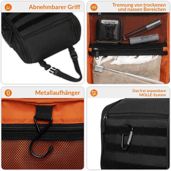 Туалетна сумка для подорожей Kulturbeutel: чоловіча та жіноча, водонепроникна, з гачком для підвішування, 7 відділень для кемпінгу та подорожей (зелена, чорна)