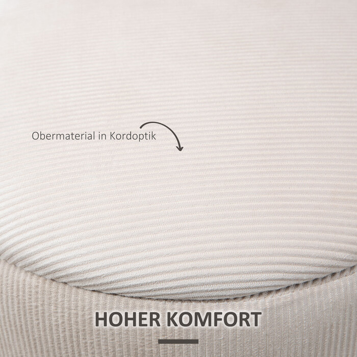 HOMCOM 2-Pack Storage Ottomans with Lid - Footstools with Removable Cover in Corduroy-Look Cream White 40 x 40 x 41 cm | Aosom