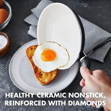 GreenPan Rio Healthy Ceramic Non-Stick 16-Piece Cookware Set with Frying Pans, Sauce Pans, PFAS-Free, Stay-Cool Handle, Oven Safe up to 160°C, Dishwasher Safe, Black & Crème Cookware Set 16-Piece Black & Crème