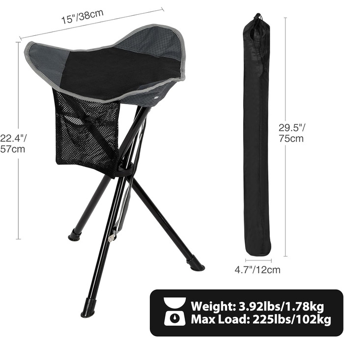 REDCAMP 2 шт. складані туристичні стільці-штатив, 56 см, чорний та сірий