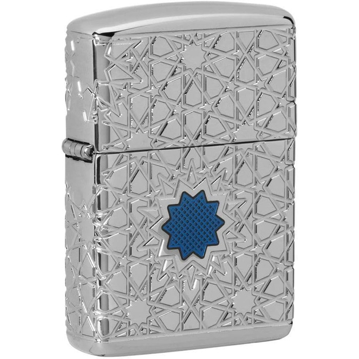 Zippo lighter with Arabic star pattern, high-gloss chrome finish, 49076, High-gloss chrome star, One Size