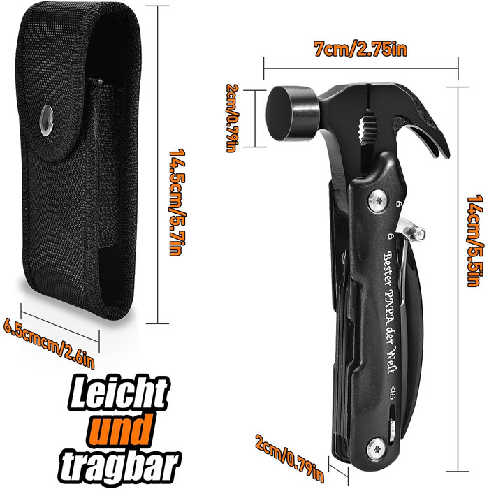 Мультитул BIIB 12 в 1: Подарунок для чоловіків на Різдво, День батька, День народження. Мультиінструмент для кемпінгу, гаджети для адвент-календаря. Преміум якість, чорний колір.