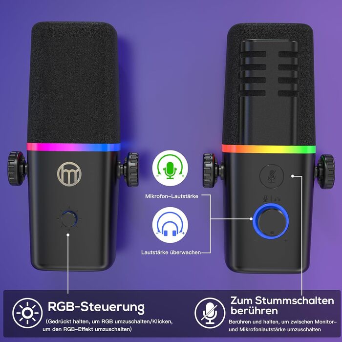 Мікрофон ZealSound XLR/USB для подкастів з RGB підсвічуванням та регулятором гучності | Для студії, стрімінгу, YouTube, геймінгу | Сумісний з PC, Mac, PS4-5, мікшером KD8S