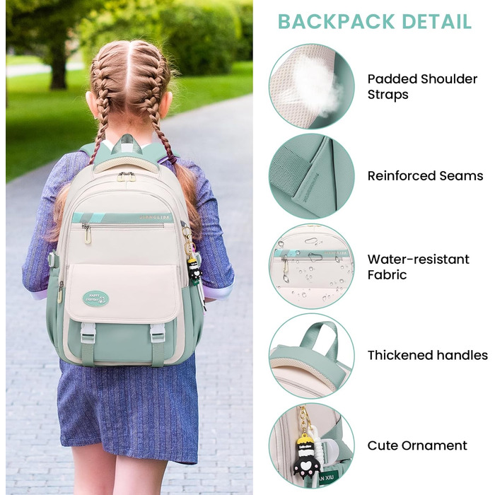 Шкільний рюкзак IvyH для підлітків, великий водонепроникний, зелений, для дівчаток та хлопчиків, 3-9 клас, старша школа, коледж, подорожі