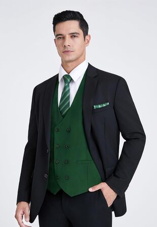 Чоловіча жилетка Enision з двома рядами ґудзиків, V-подібний виріз, Slim Fit, для костюма, повсякденного та ділового стилю (M, Зелений)