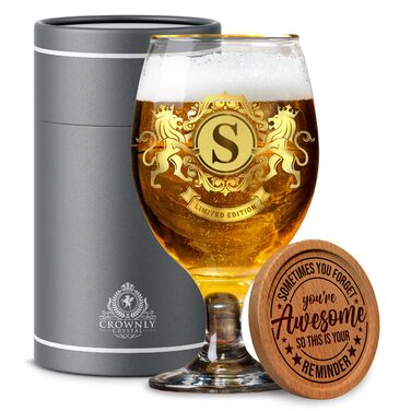 Пивний келих CROWNLY CRYSTAL® з гравіюванням для чоловіків (S) - Персоналізований подарунок татові, дідусю, другу на день народження