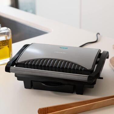 Електричний гриль Cecotec Rock'nGrill Dark 1000 W з антипригарним покриттям, збірник жиру, плаваюча поверхня, 25,4 x 17,5 см, без PTFE, PFOA, Dark Inox