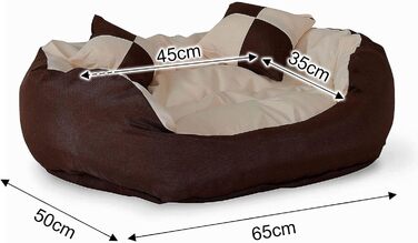Кіжувалля для собак Lionto 4-в-1 з двостороннім подушкою з міцного оксфорду, 65x50 см, для котів та собак усіх розмірів, з глибоким входом, включає декоративну подушку, водовідштовхувальне, коричнево-бежеве