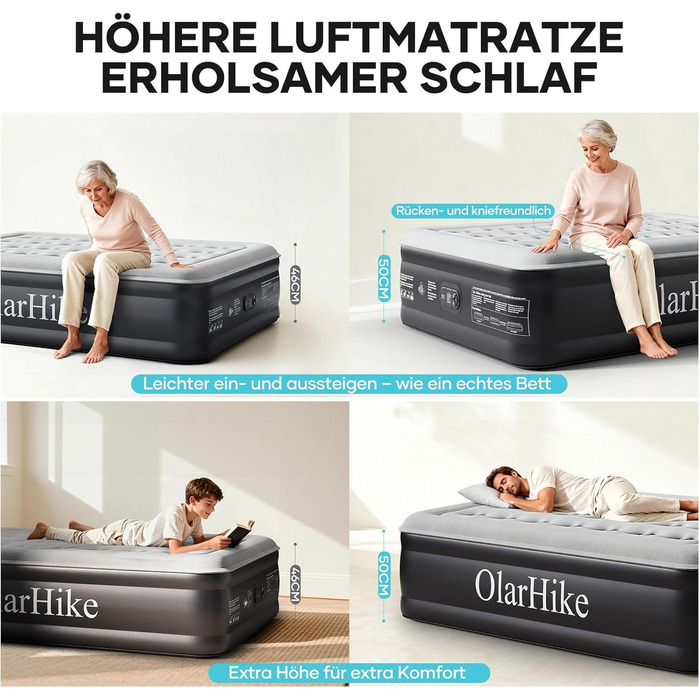 Надувний матрац OlarHike для кемпінгу та дому - 200 x 140 x 46 см (2 особи)