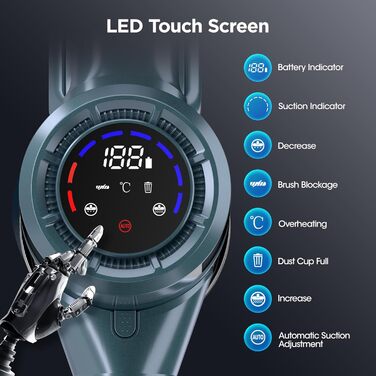 Бездротовий пилосос з HEPA-фільтром, 120 000 об/хв, акумулятор до 50 хв, LED дисплей, антизаплутувальна щітка, 500W