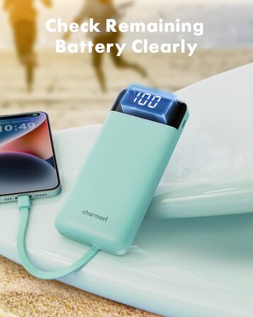 Power Bank Charmast 10000mAh з 6 виходами, USB-C, LED-дисплеєм, 4 кабелями, для iPhone, Huawei, Samsung