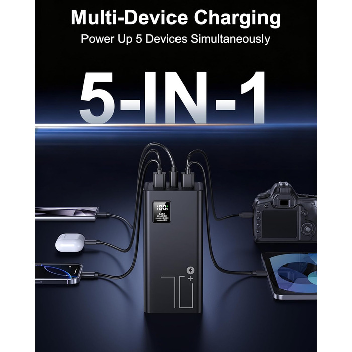 Power Bank 70000mAh 30W PD USB-C: Зовнішній акумулятор для iPhone, Samsung, планшетів - Чорний