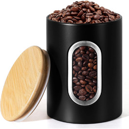 Герметична кавова банка Gmisun, 500г / 1,5л: для кавових зерен, меленої кави, капсул та паді, чорного кольору